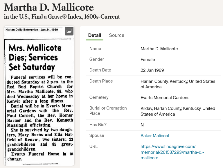 Omia Malicote 1920 Census